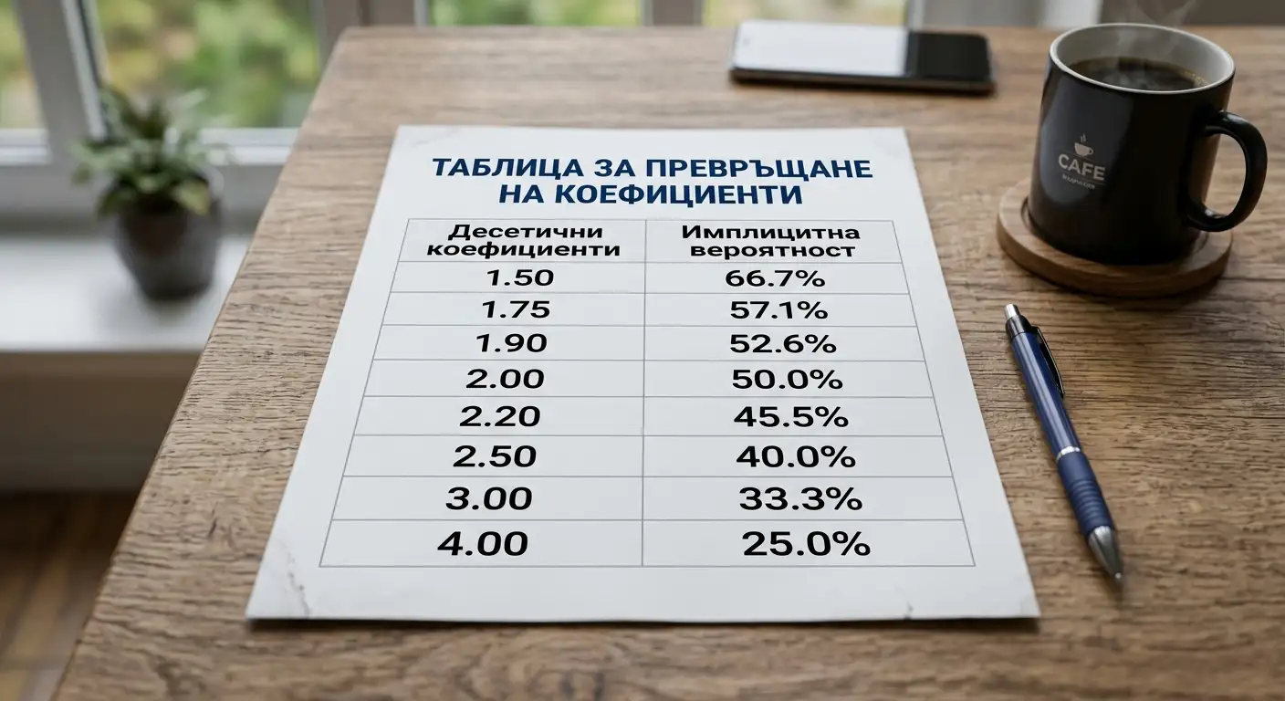 Конверсионна таблица между коефициент и вероятност