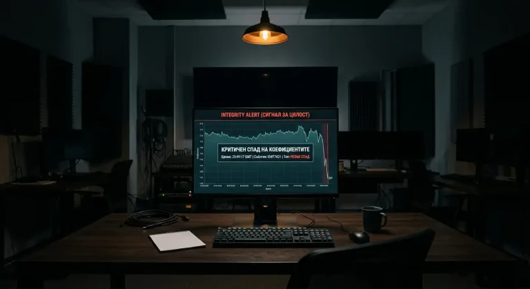 Integrity alert маркер върху подозрително движение на eSports линия