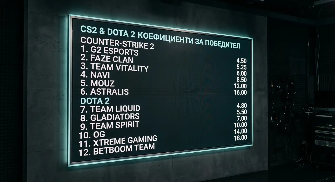 Дъска с outright коефициенти и futures пазари за eSports турнир