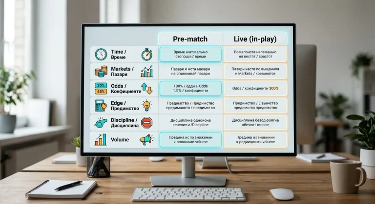 Сравнителна таблица между предматч и live eSports пазарни линии