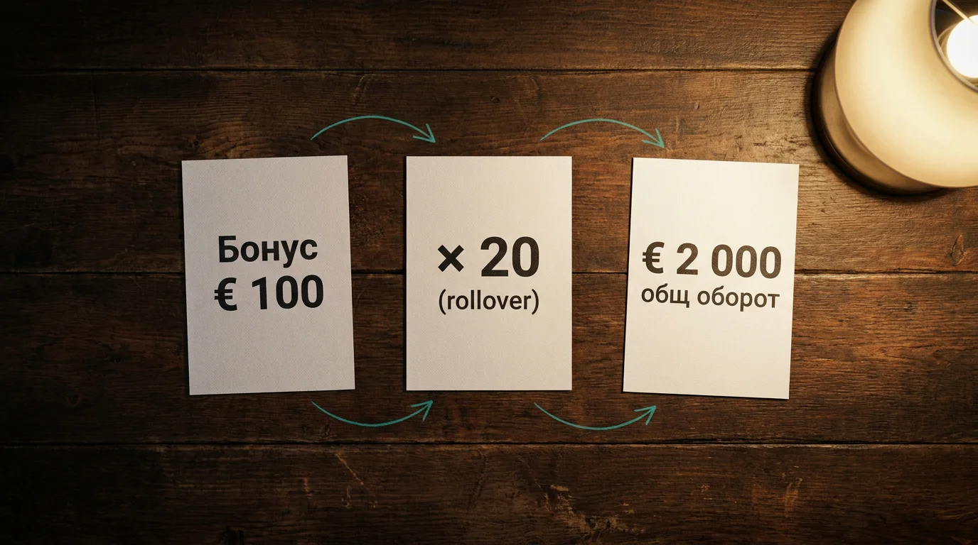 Илюстрация на rollover изискване с multiplier на бонус и депозит
