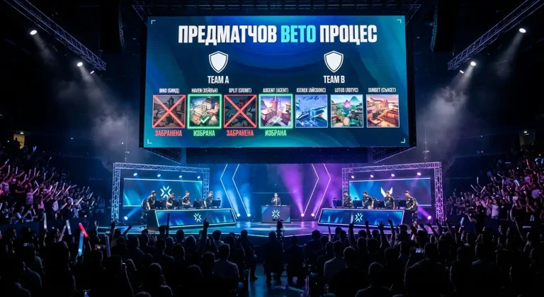 Екран на map veto процес в Valorant турнир
