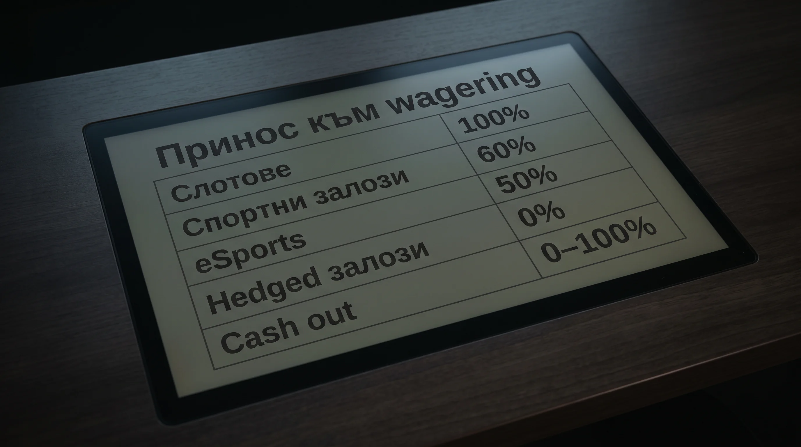 Таблица на wagering contribution по различни видове беттинг пазари